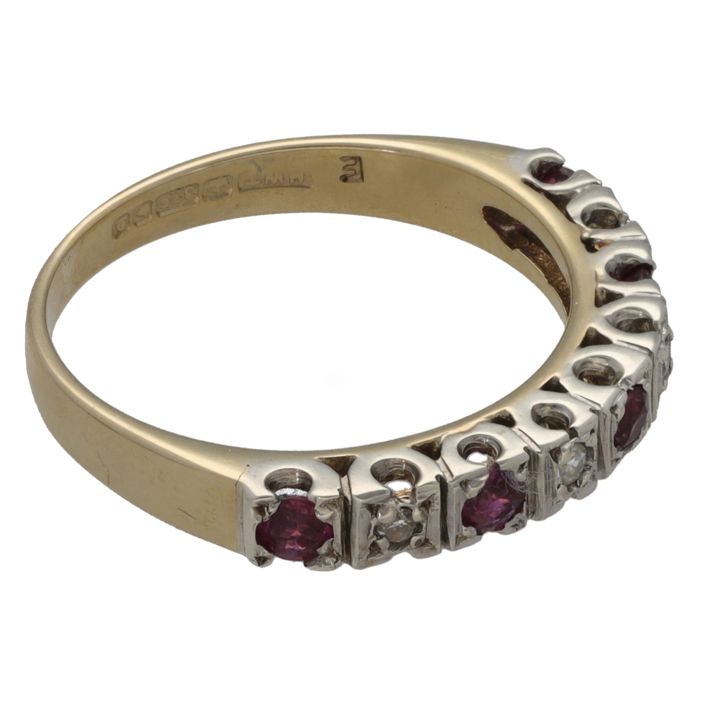 9ct Gold Ruby & 0.04ct Diamond Half Eternity Ring Size N