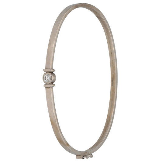 9ct White Gold Cubic Zirconia Hinged/Clasp Bangle
