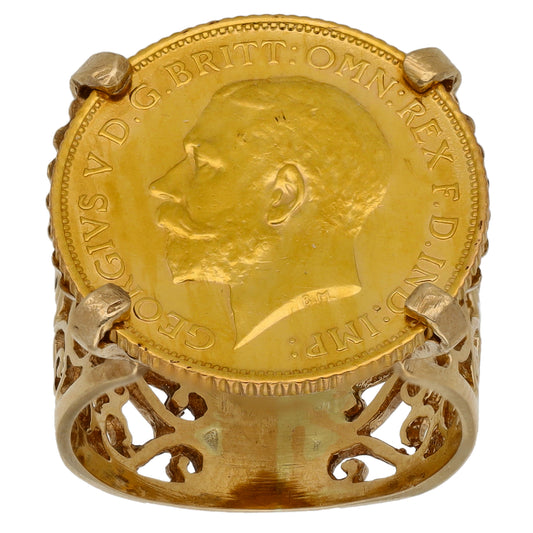 9ct Gold Half Sovereign Coin Ring Size M