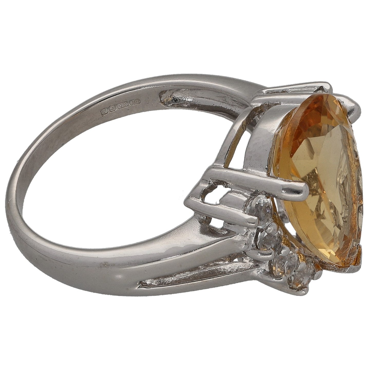 9ct White Gold Citrine & Imitation Dress/Cocktail Ring Size N