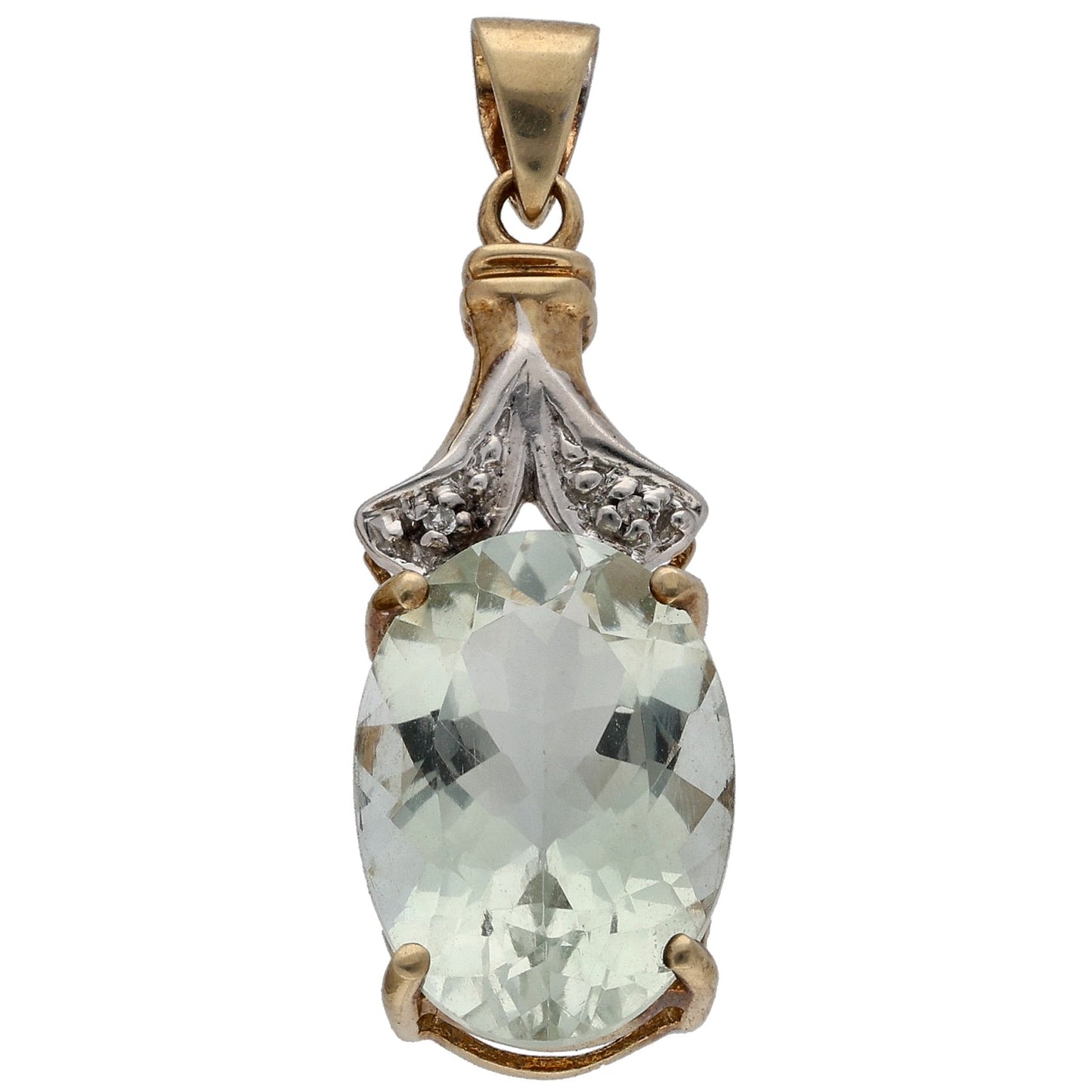 9ct Gold Green Quartz & 0.01ct Diamond Dress/Cocktail Pendant