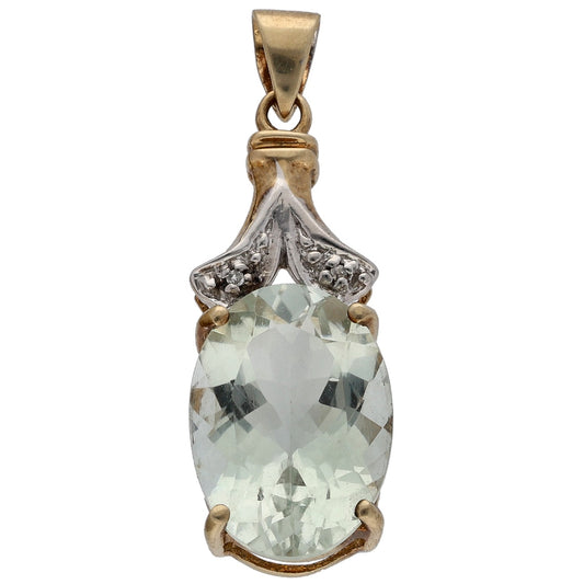 9ct Gold Green Quartz & 0.01ct Diamond Dress/Cocktail Pendant