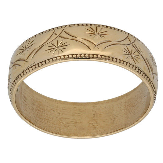 9ct Gold Patterned Wedding Ring Size O