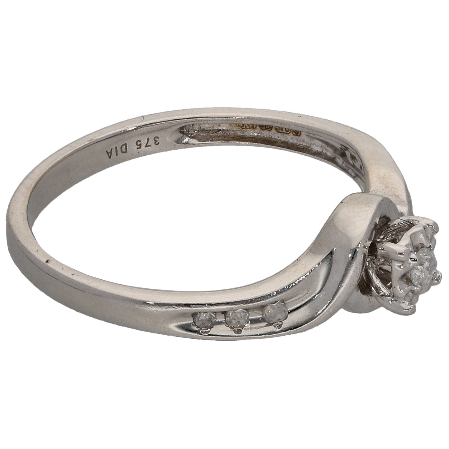 9ct White Gold 0.06ct Diamond Solitaire Ring With Accent Stones Size K