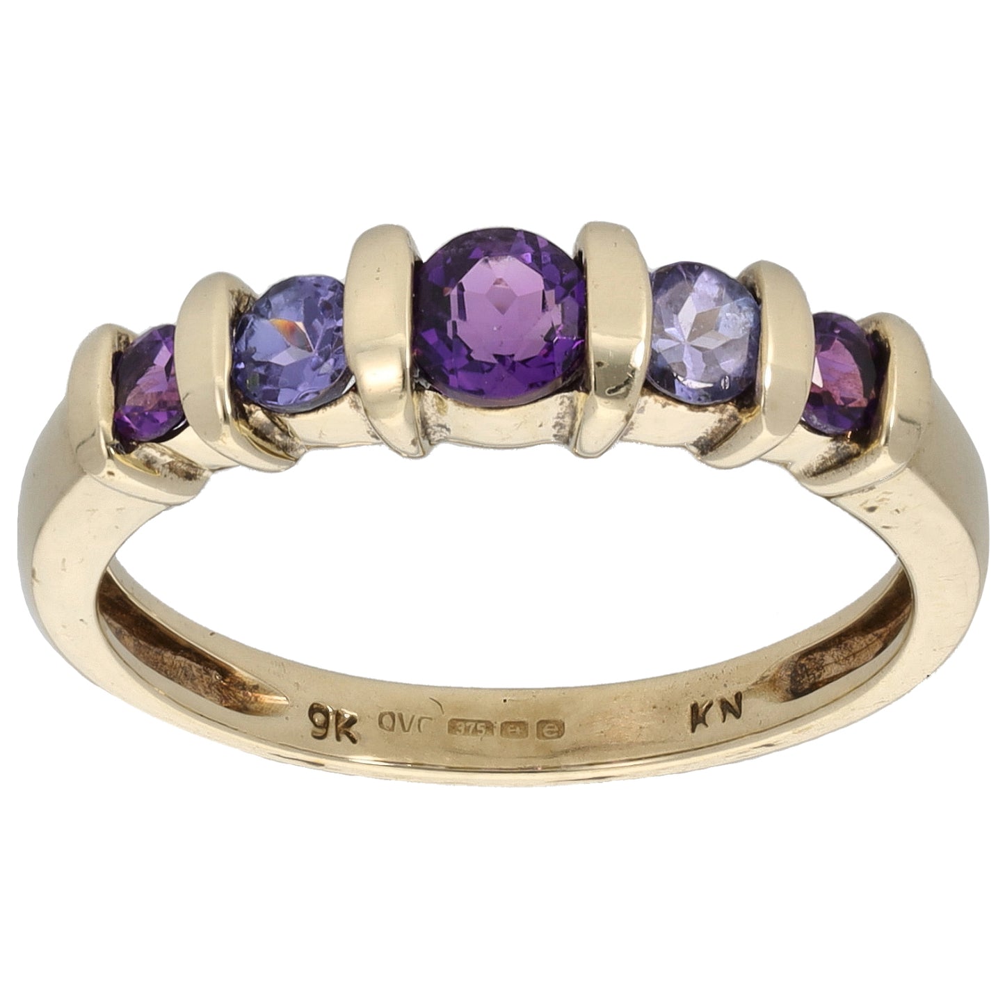 9ct Gold Amethyst & Iolite Half Eternity Ring Size N