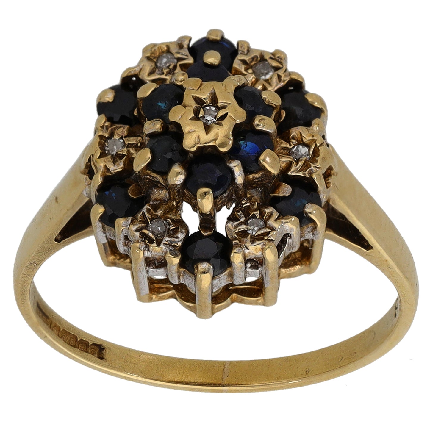 9ct Gold Sapphire & 0.035ct Diamond Dress/Cocktail Ring Size L
