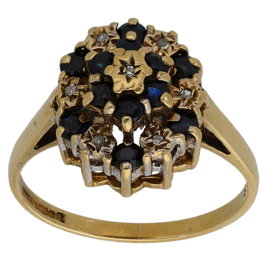 9ct Gold Sapphire & 0.035ct Diamond Dress/Cocktail Ring Size L