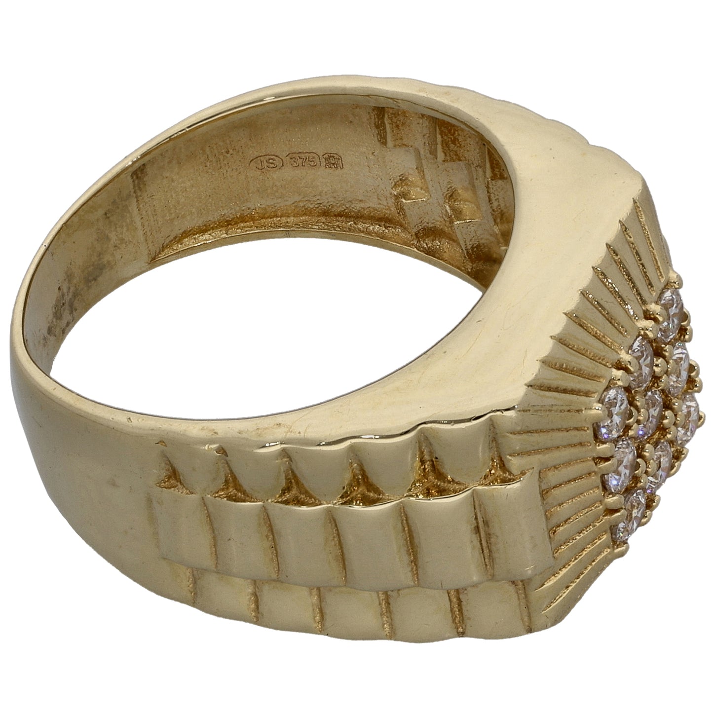 9ct Gold Cubic Zirconia Patterned Signet Ring Size O