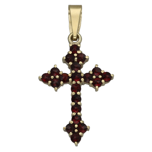 14ct Gold Garnet Cross Pendant