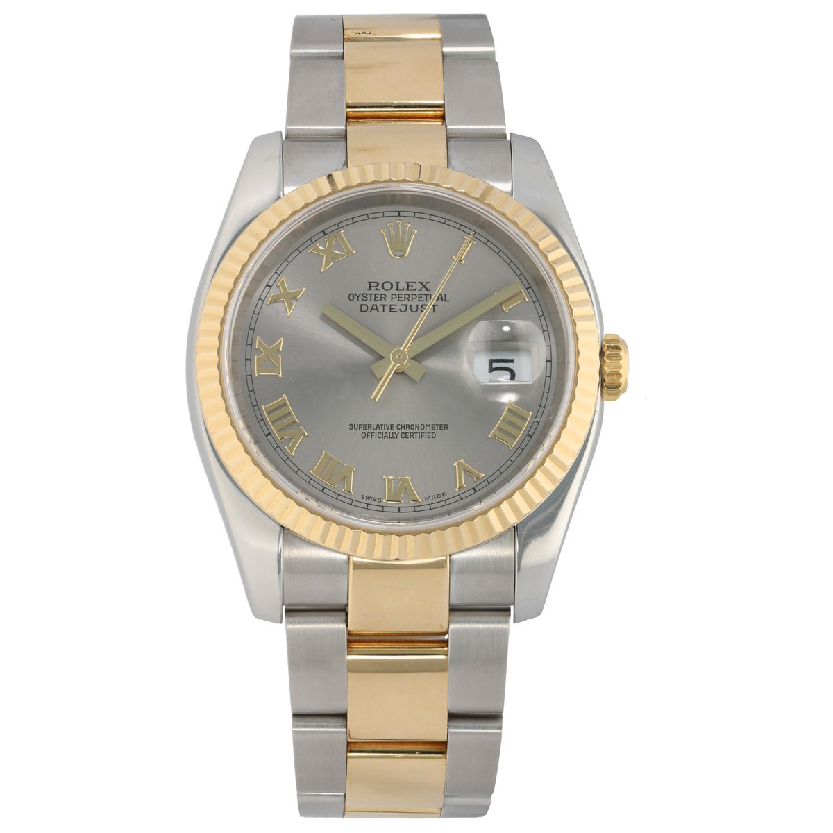 Rolex Datejust 116233 36mm, grey dial with bi-colour case and bracelet in stainless steel and 18ct yellow gold
