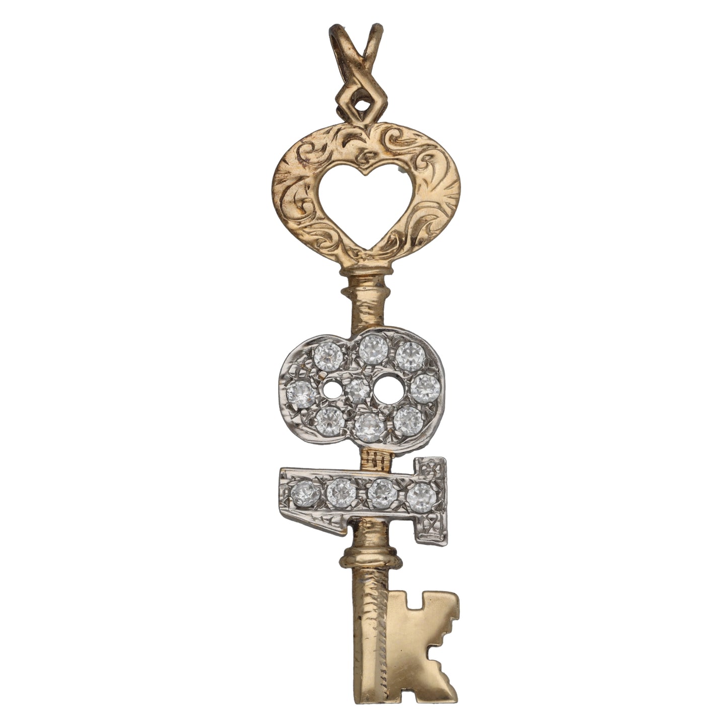 9ct Gold Cubic Zirconia Key Pendant