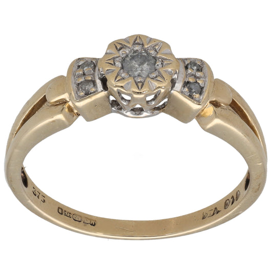9ct Gold 0.10ct Diamond Solitaire Ring With Accent Stones Size N