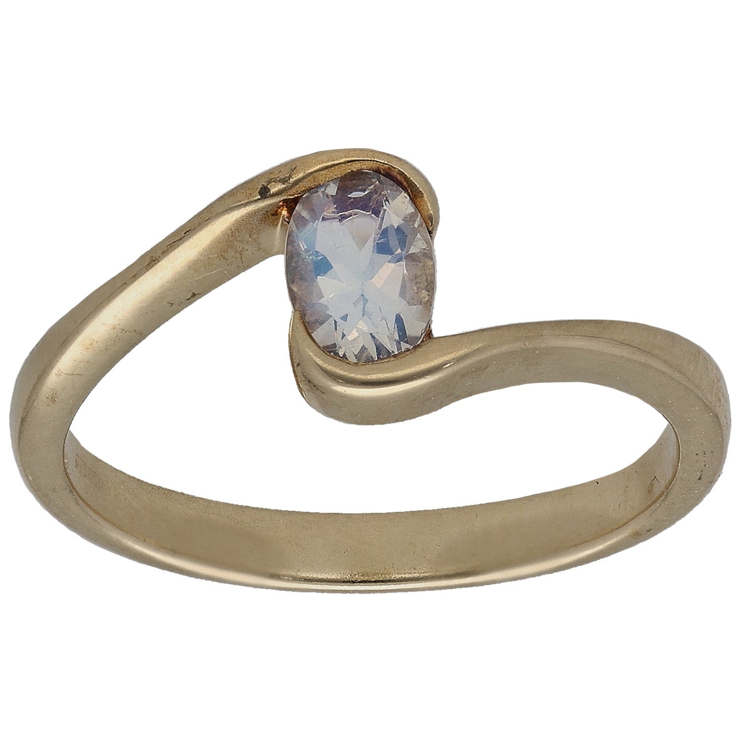 Gold-plated quartz single-stone ring, size N, oval clear stone in bezel