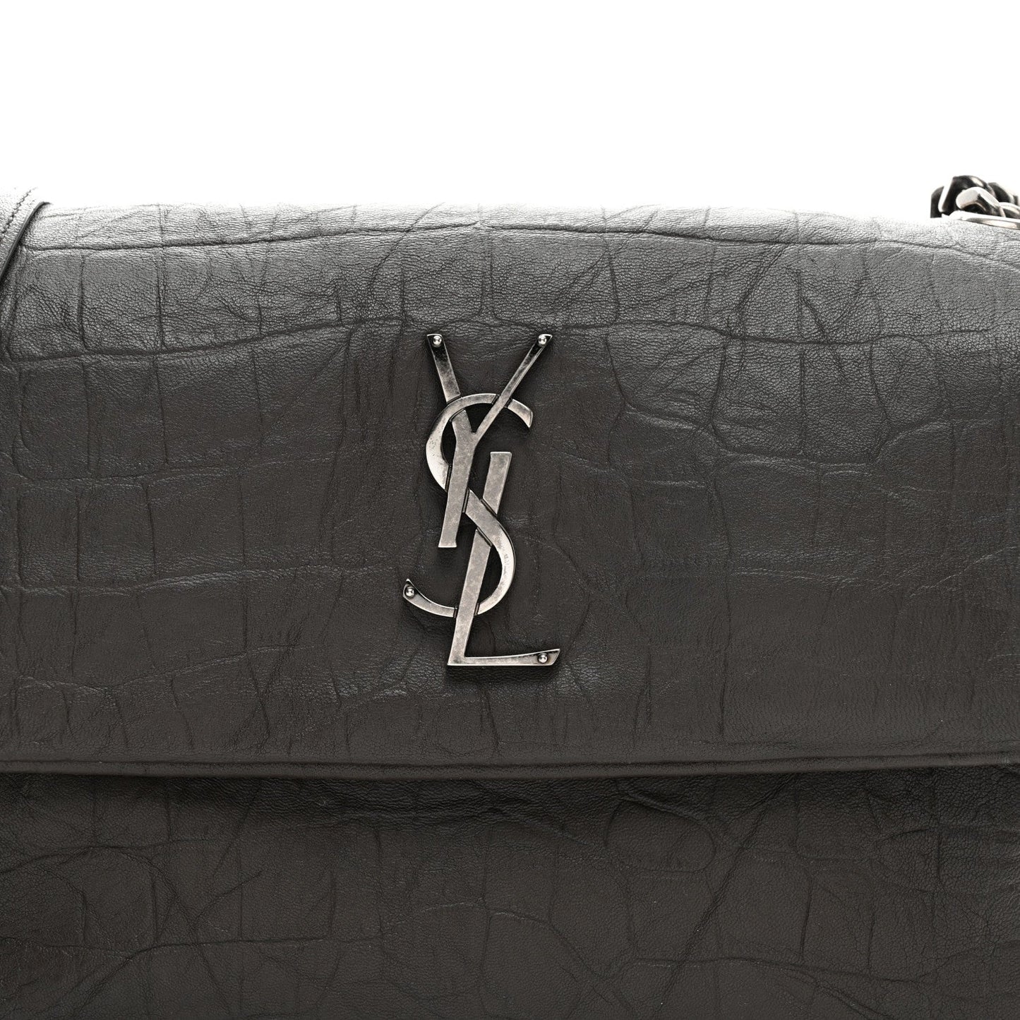 Yves Saint Laurent West Hollywood Calfskin Crocodile Embossed Leather Bag - Grey