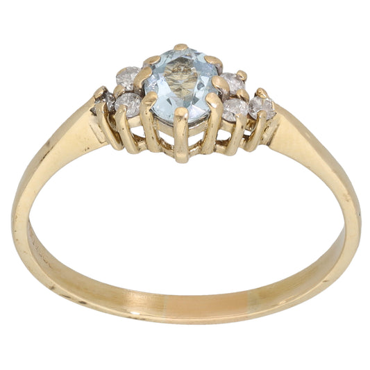 9ct Gold Aquamarine & 0.06ct Diamond Dress/Cocktail Ring Size O