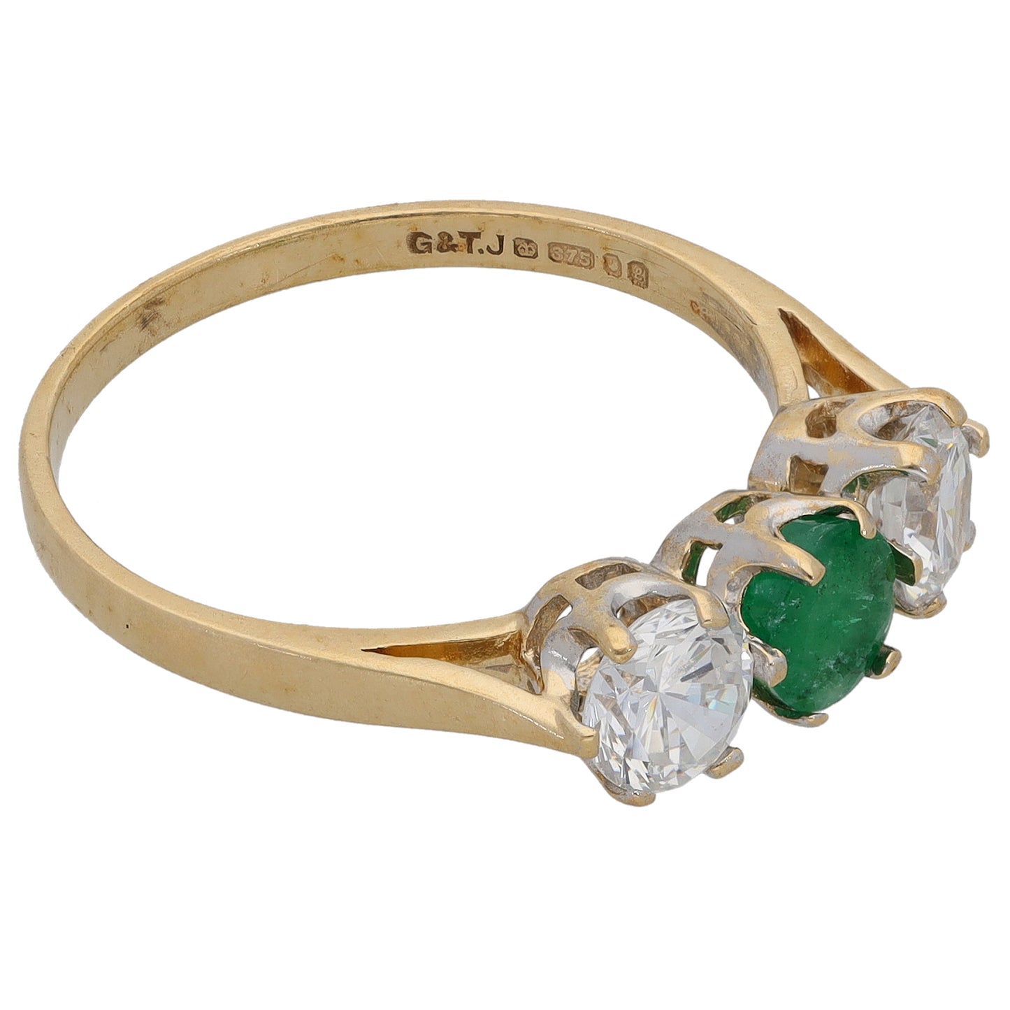 9ct Gold Emerald & Cubic Zirconia Trilogy Ring Size O