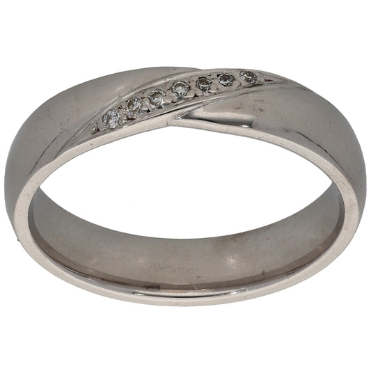 18ct White Gold 0.035ct Diamond Patterned Wedding Ring Size L