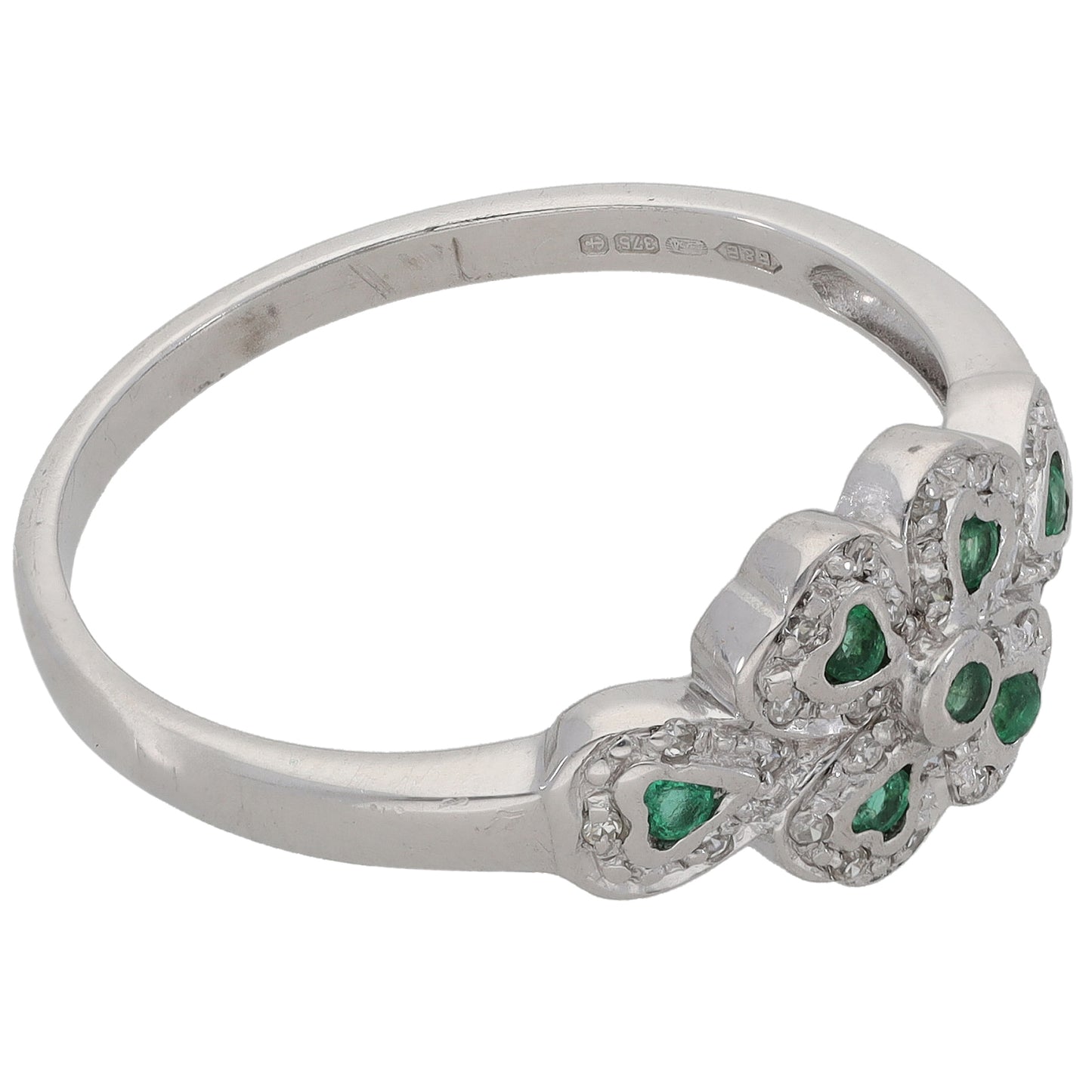 9ct White Gold Emerald & 0.15ct Diamond Dress/Cocktail Ring Size U