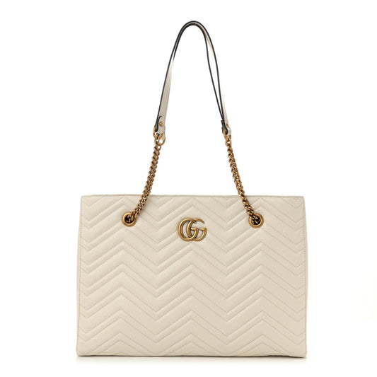Gucci GG Marmont Tote Calfskin Matelasse Leather Bag - White