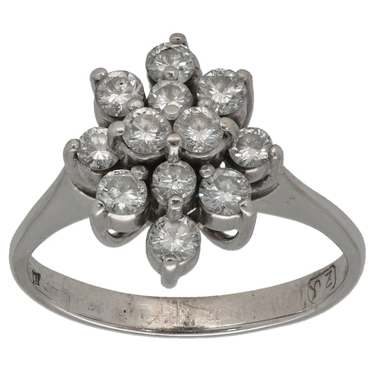 18ct White Gold 0.84ct Diamond Cluster Ring Size N