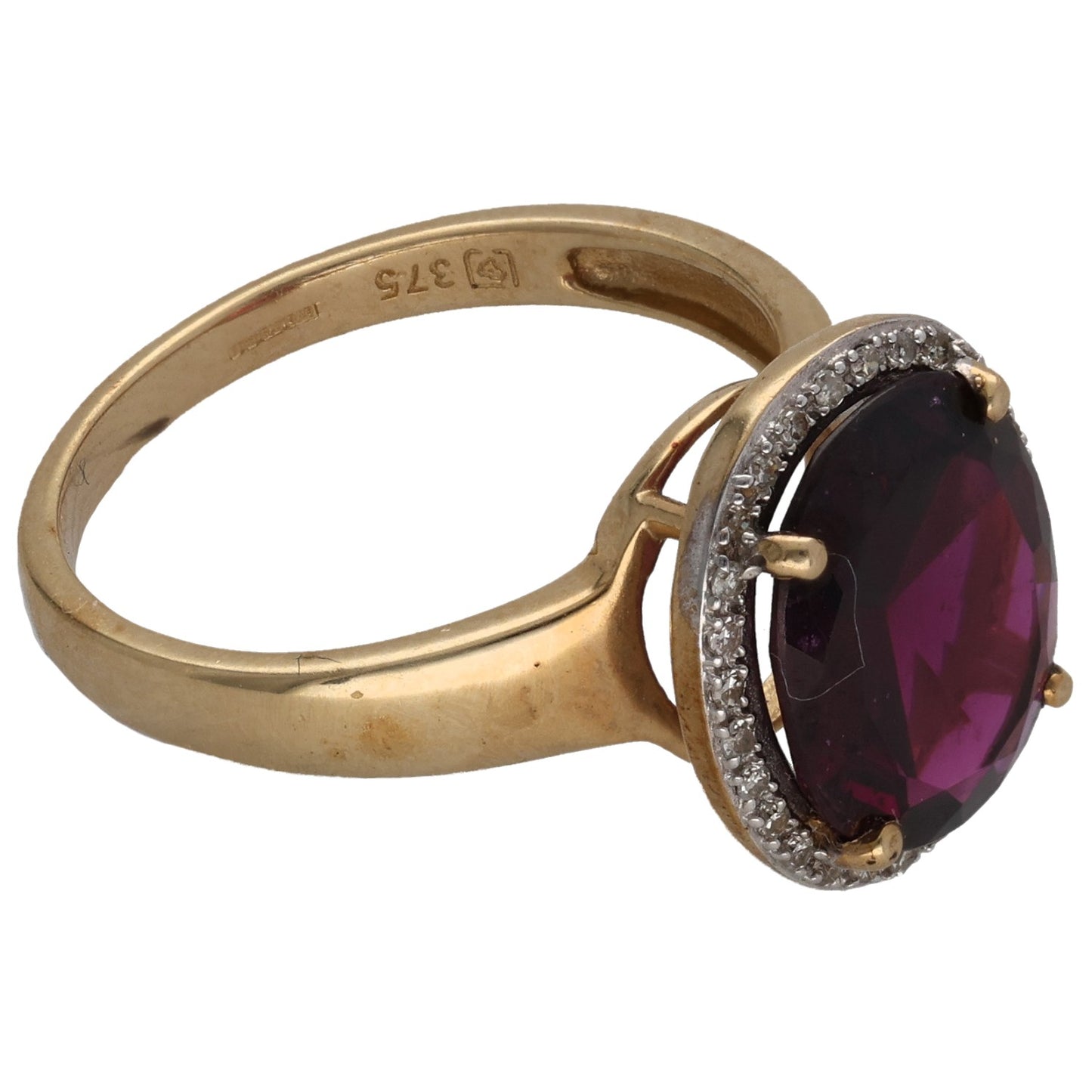 9ct Gold Garnet & 0.13ct Diamond Dress/Cocktail Ring Size P