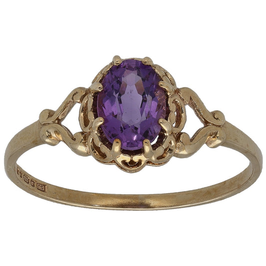 9ct Gold Amethyst Single Stone Ring Size O
