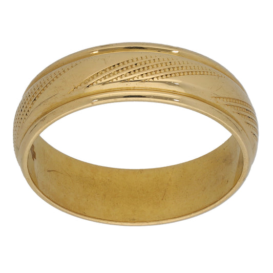 18ct Gold Patterned Wedding Ring Size R