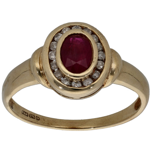 9ct Gold 0.16ct Diamond & Ruby Dress/Cocktail Ring Size P