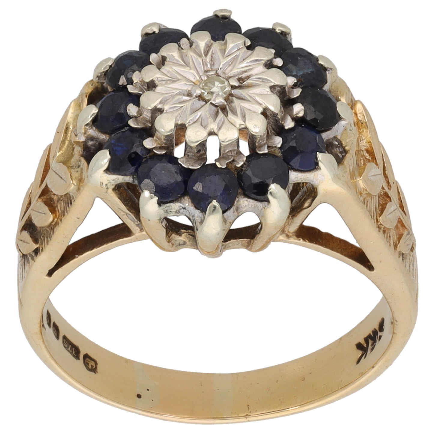 9ct Gold Sapphire & 0.02ct Diamond Dress/Cocktail Ring Size N