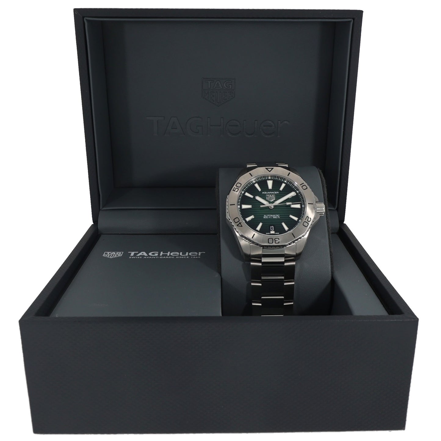 Tag Heuer Aquaracer WBP2115 Stainless steel diver watch in black presentation box, teal dial