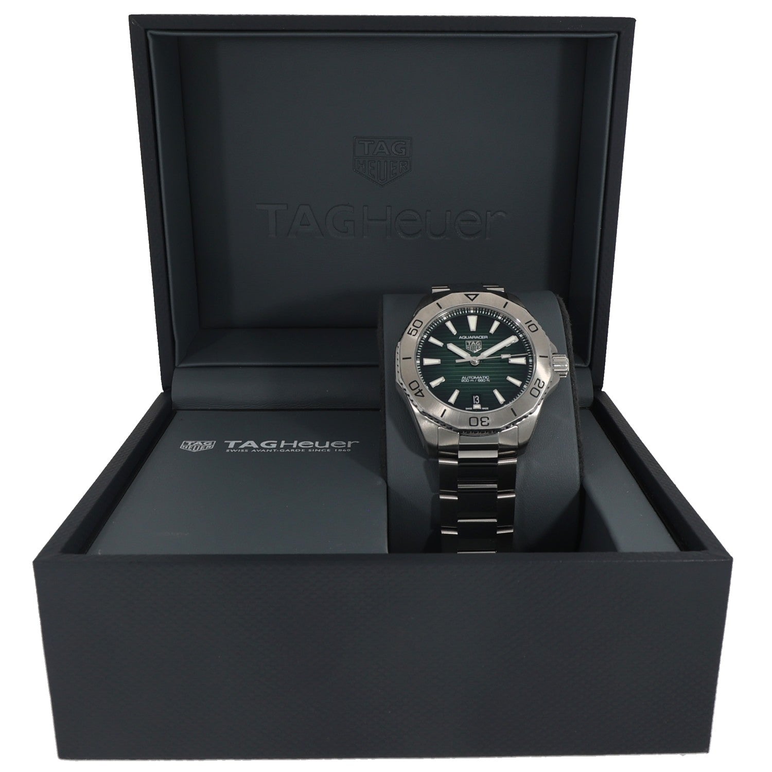 Tag Heuer Aquaracer WBP2115 Stainless steel diver watch in black presentation box, teal dial