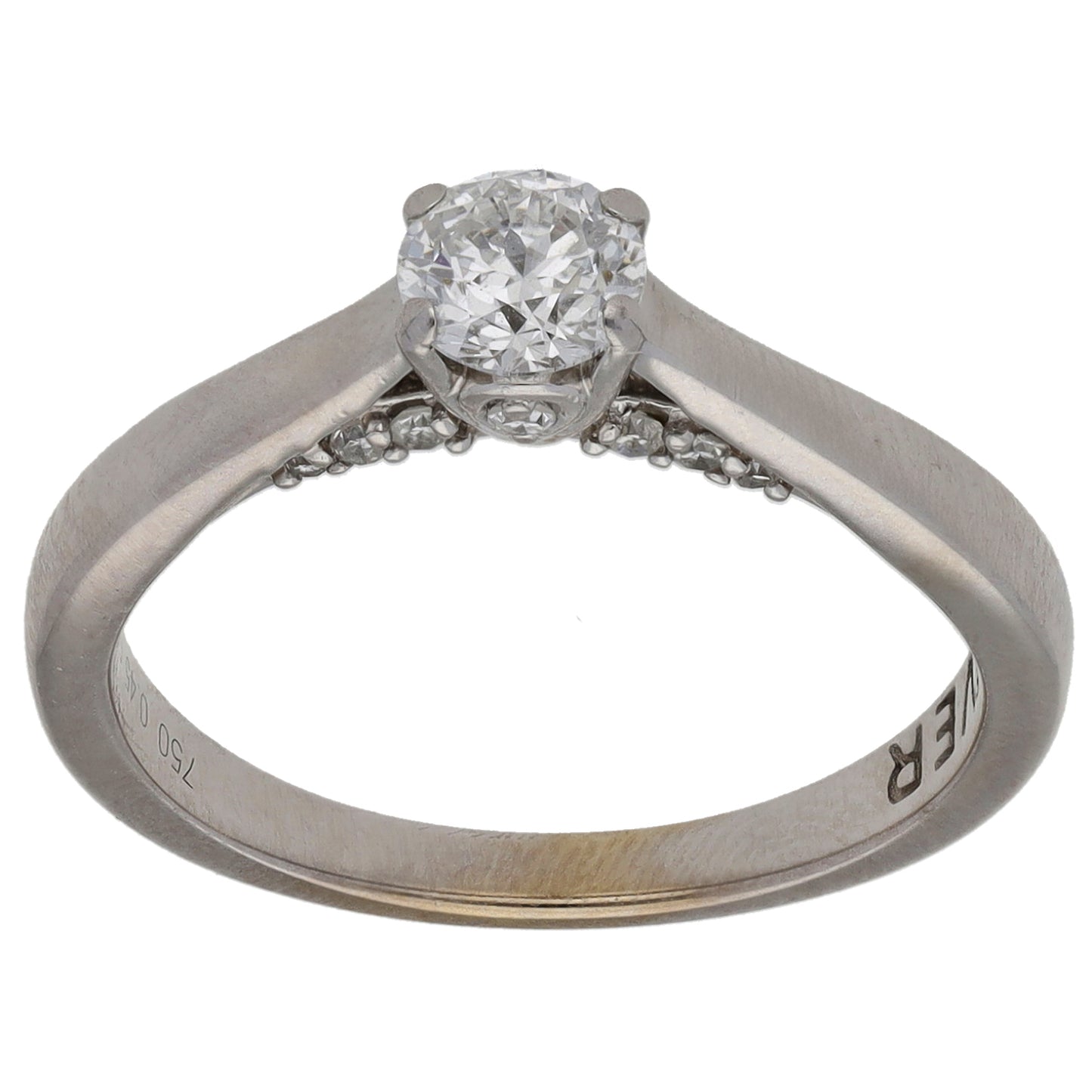 18ct White Gold 0.45ct Round Diamond Solitaire Ring With Accent Stones Size L