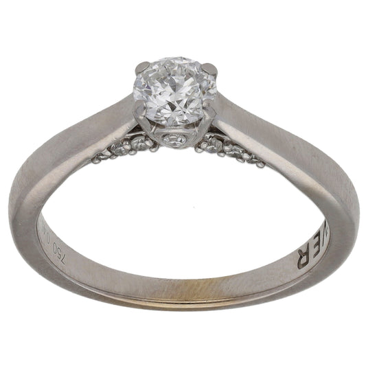 18ct White Gold 0.45ct Round Diamond Solitaire Ring With Accent Stones Size L