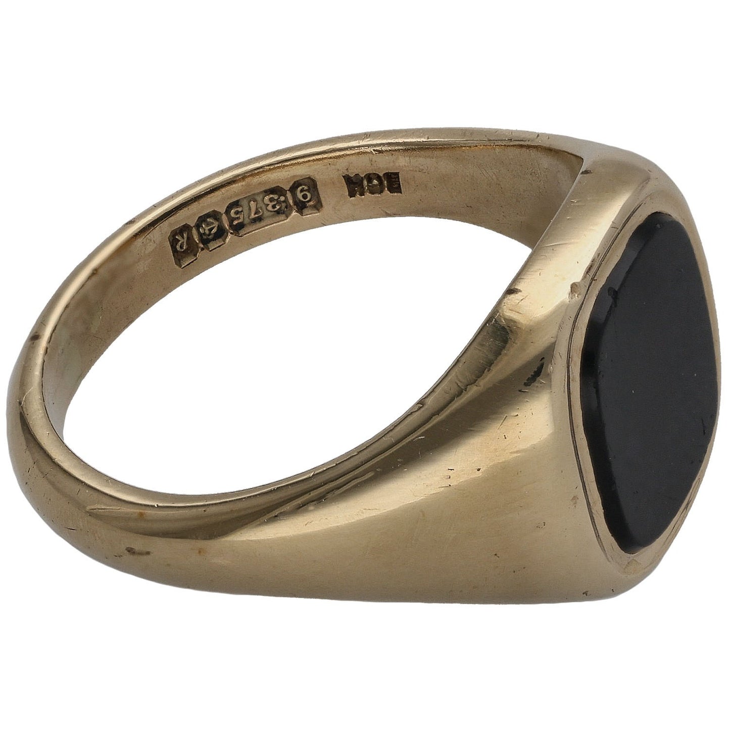 9ct Gold Onyx Plain Single Stone Signet Ring Size U