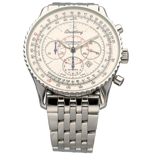 Breitling Montbrillant A41330 Stainless steel chronograph wristwatch with silver dial and metal bracelet
