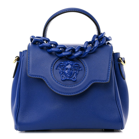 Versace La Medusa Top Handle Calfskin Leather Bag - Blue