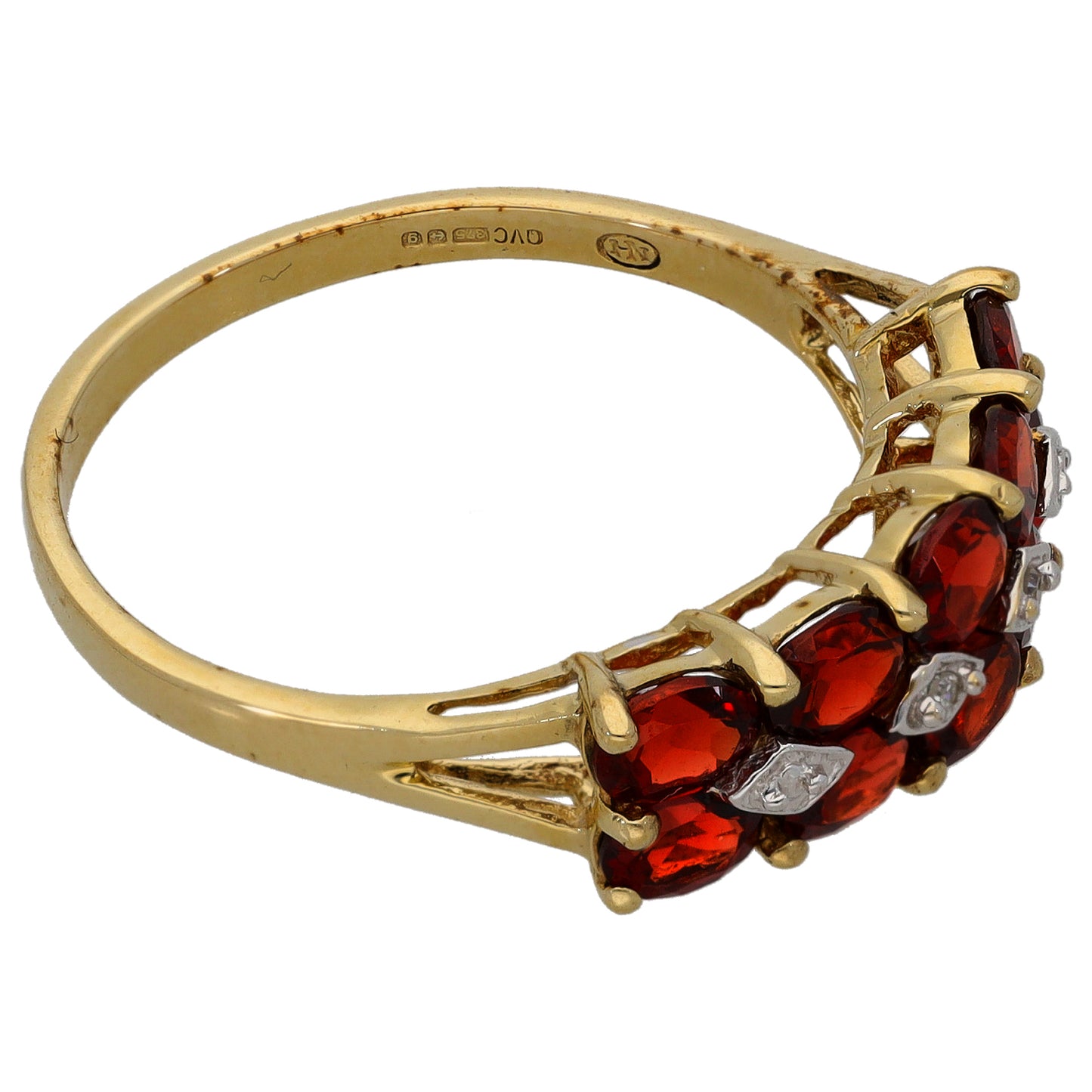 9ct Gold Garnet & 0.01ct Diamond Dress/Cocktail Ring Size Q