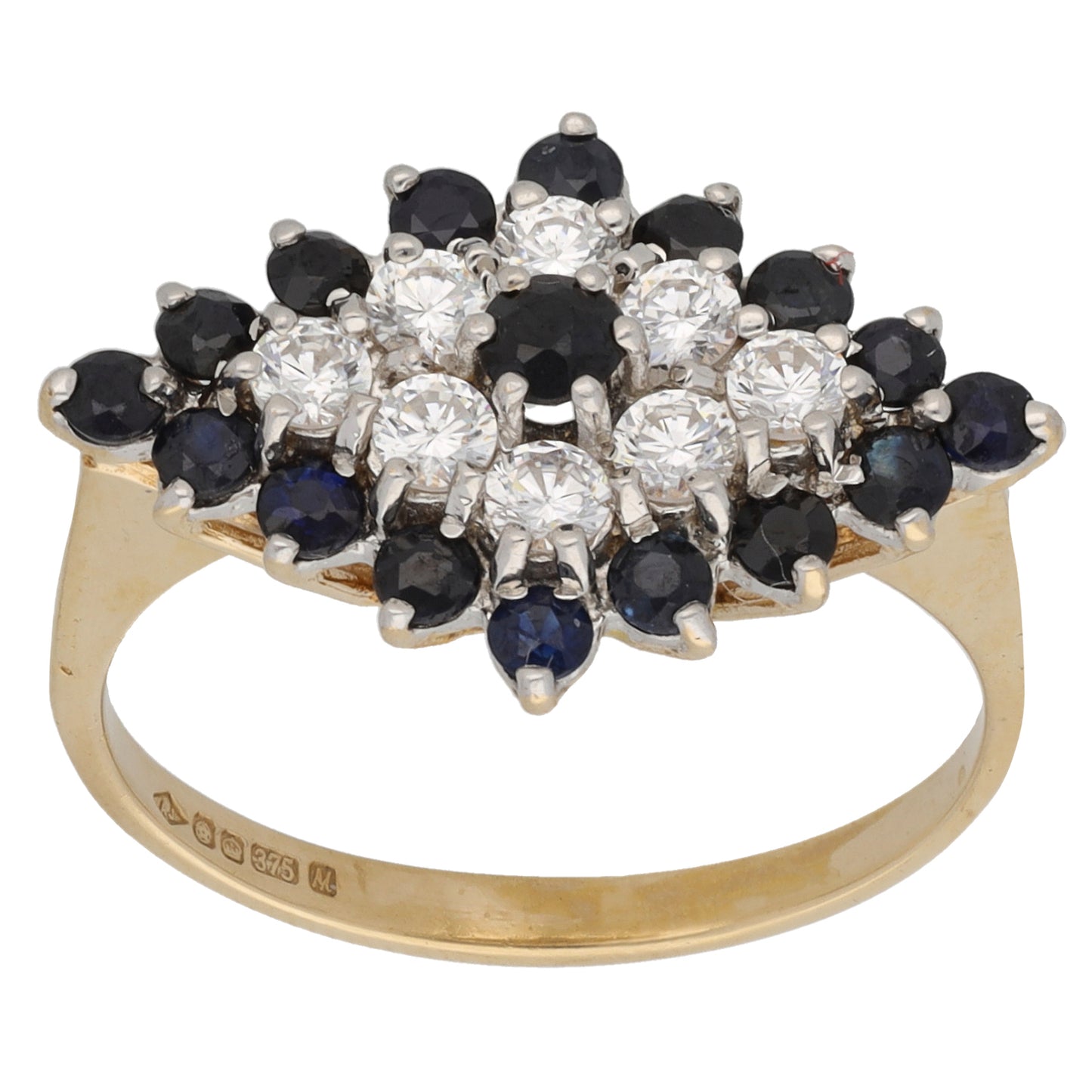 9ct Gold Sapphire & Cubic Zirconia Dress/Cocktail Ring Size P