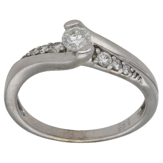 9ct White Gold 0.33ct Diamond Solitaire Ring With Accent Stones Size N