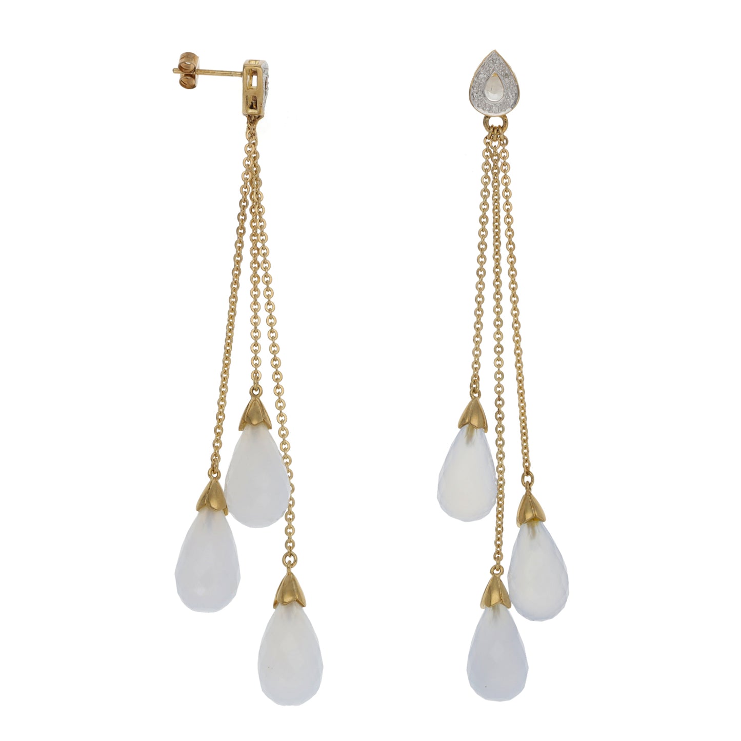 9ct Gold Chalcedony & 0.06ct Diamond Drop Earrings