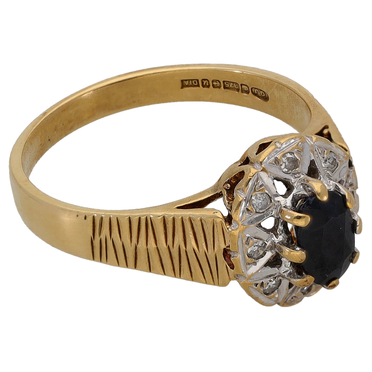 9ct Gold Sapphire & 0.04ct Diamond Dress/Cocktail Ring Size M