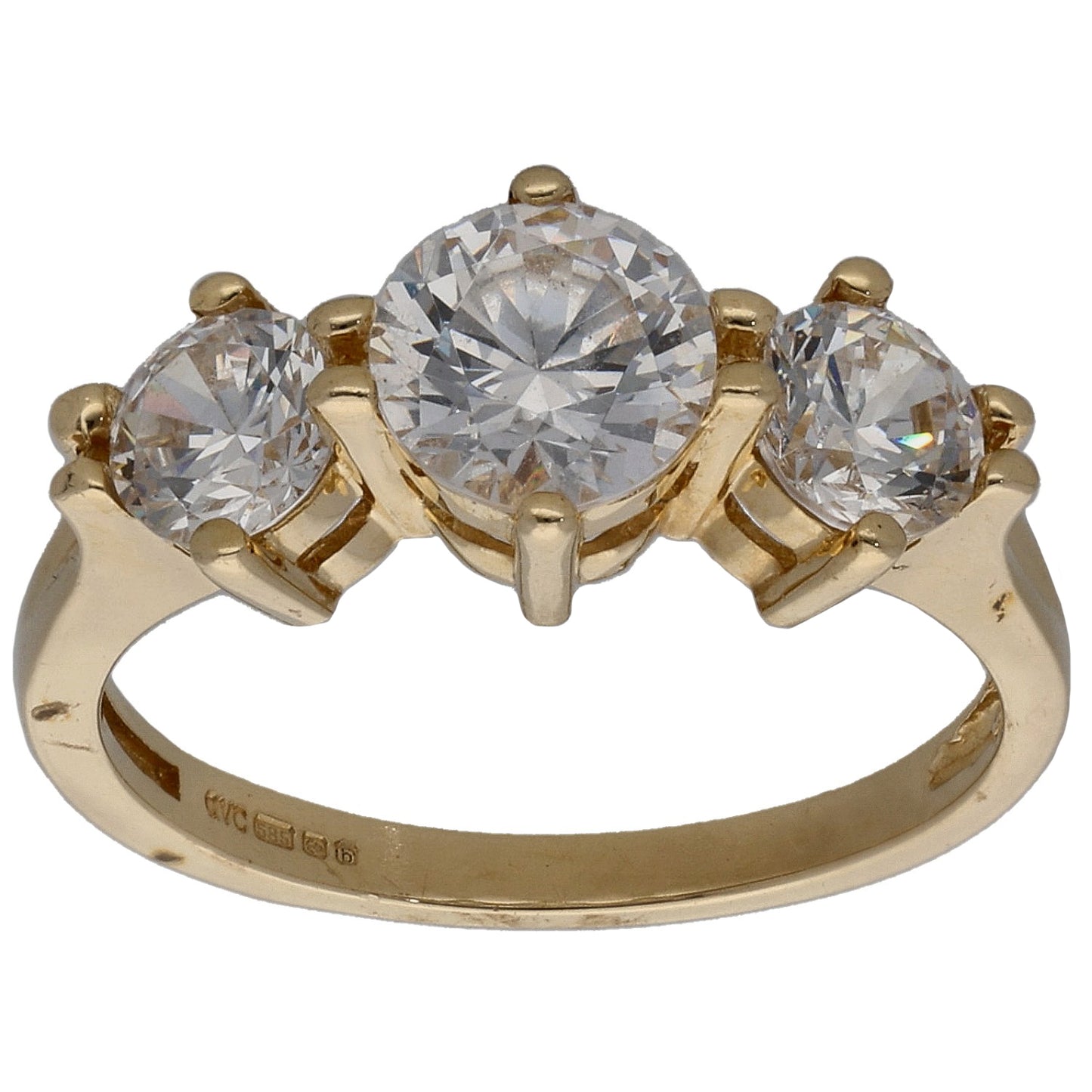 14ct Gold Cubic Zirconia Trilogy Ring Size K