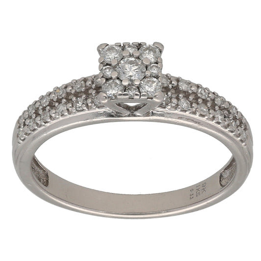 9ct White Gold 0.33ct Diamond Cluster Ring Size N