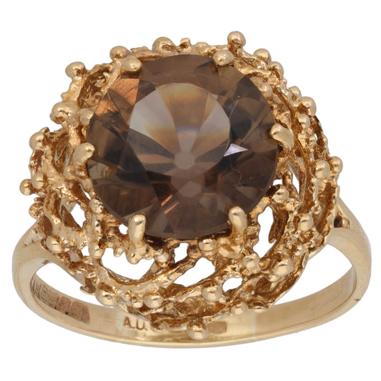 9ct Gold Smoky Quartz Single Stone Ring Size Q