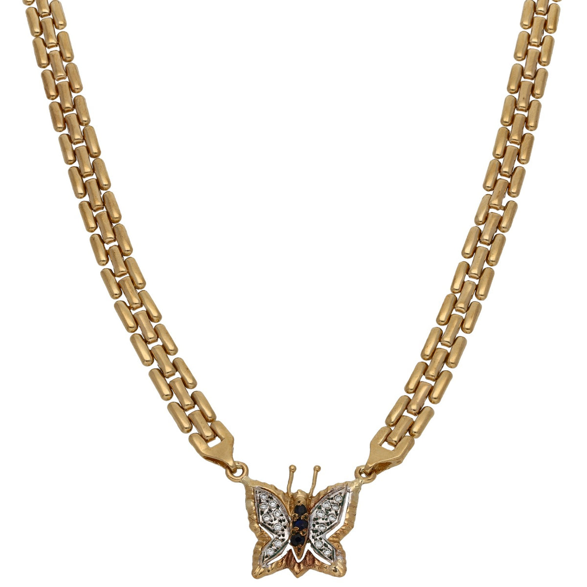 9ct Gold Sapphire & Cubic Zirconia Fancy Butterfly Necklace 14"