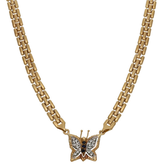 9ct Gold Sapphire & Cubic Zirconia Fancy Butterfly Necklace 14"