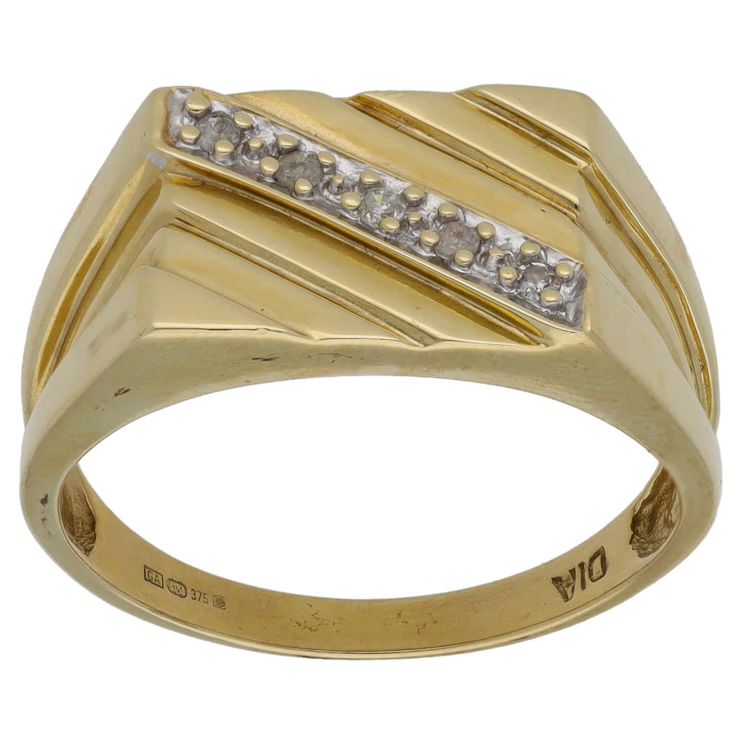 9ct Gold 0.05ct Diamond Patterned Signet Ring Size U
