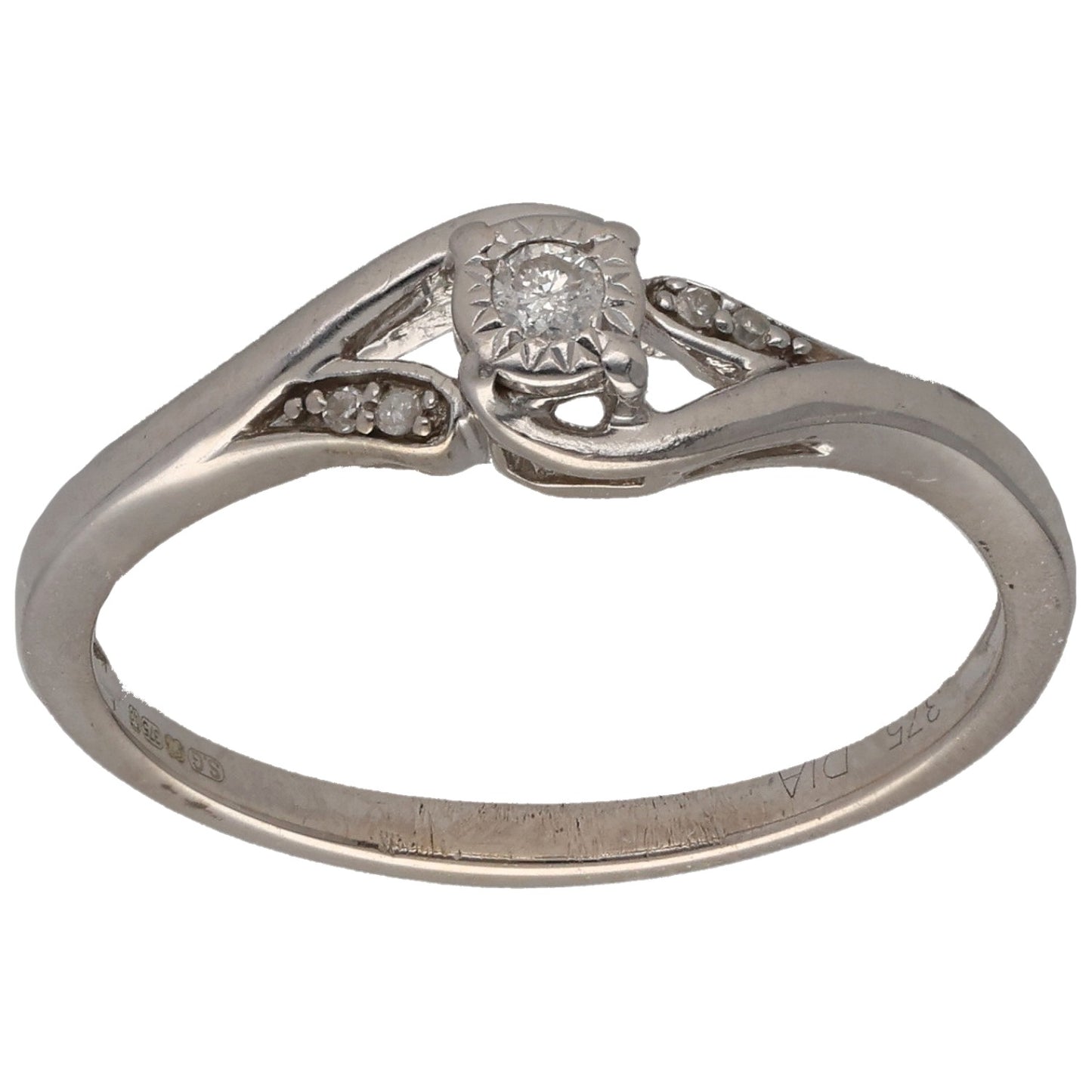 9ct White Gold 0.05ct Diamond Solitaire Ring With Accent Stones Size P