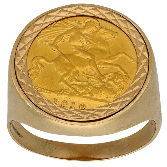 9ct Gold Half Sovereign Coin Ring Size Z+1