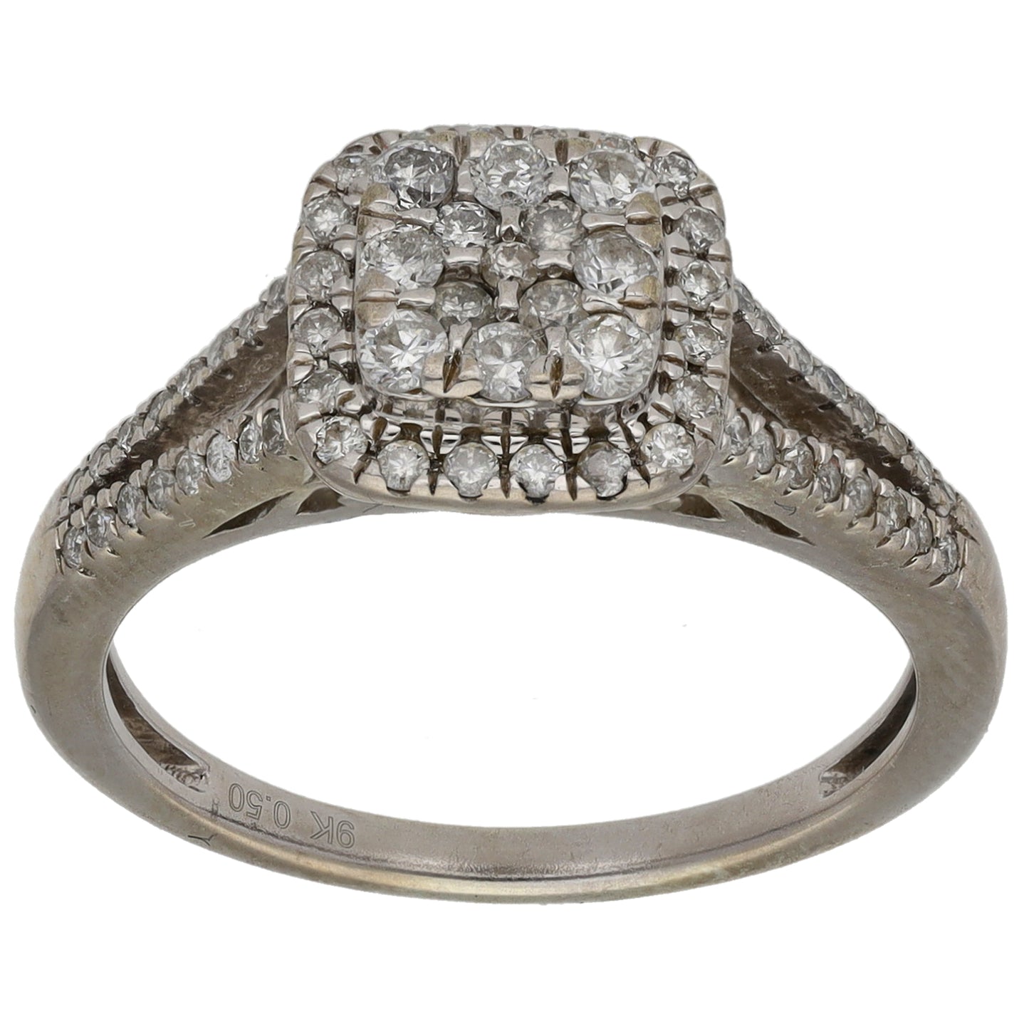 9ct White Gold 0.50ct Diamond Cluster Ring Size M